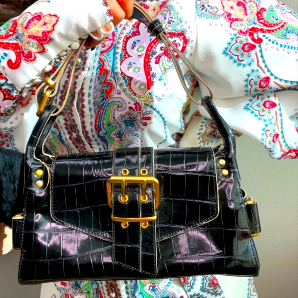 Maxx New York black patent croc purse